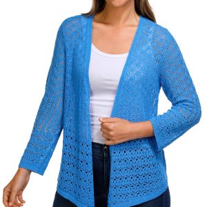 SKYES THE LIMIT Womens 3/4 Sleeve Pointelle Knit Cardigan