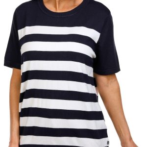 Nautica Womens Short Sleeve Striped Crew Neck Sweater Top