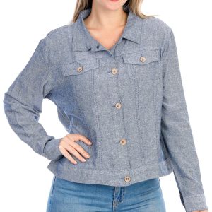 DASH Womens Long Sleeve Linen Trucker Jacket