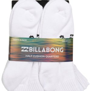 Billabong Mens 8-Pr. Half Cushioned Quarter Socks-White