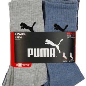 Puma Mens 6 Pk 1/2 Terry Crew Sportstyle Socks