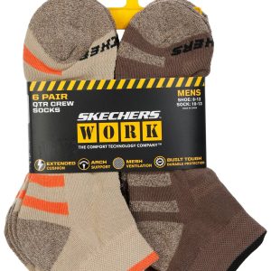 Sketchers Work Mens 6-Pk Extended Terry Quarter Crew Socks