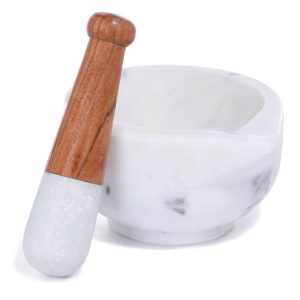 PD Home White Marble Mortar and Pestle