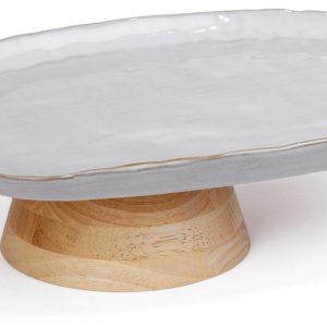 Creative Coop Footed Stoneware Pedestal