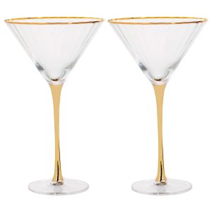 Home Essentials 2 Pk Gold Rim Martini Glasses