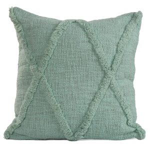LR Home 20x20 Tufted Cross Misty Jade Decorative Pillow