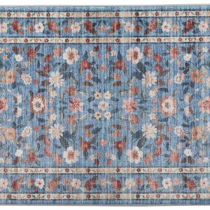 Badgley Mischka 27x45 Memory Foam Washed Teal Accent Rug