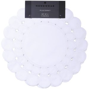 Homewear 4Pk Round Embroidered Placemats