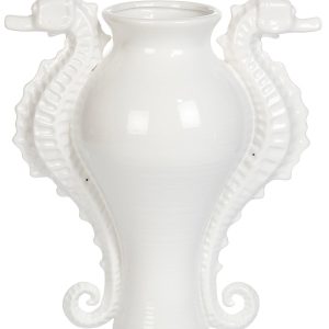 Galt International 11 in. White Vase With Sea Horse Accent