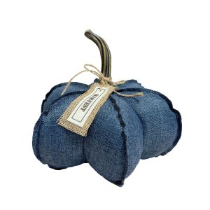 Brighten the Season 9 in. Denim Blue Fabric Pumpkin