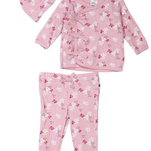 DreamGro Baby Girls 3 Pc Long Sleeve Cardigan Pant Hat Set