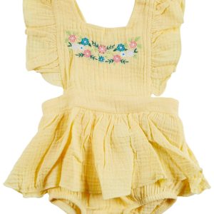 Baby Essentials Baby Girls Embroidered Floral Gauze Romper