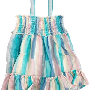 Peek Baby Girls Smocked Gauze Metallic Stripe Dress