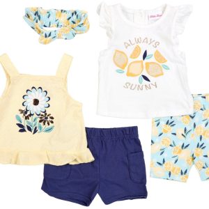 Little Lass Baby Girl 4 Pc Lemon Daisy Short Set