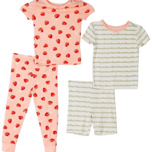 Little Me Toddler Girls 4 Pc Strawberry Stripe Pajama Set