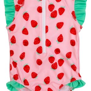 Toddler Girl Strawberry Ruffle Front Zip 1-Pc Swim Rashsuit