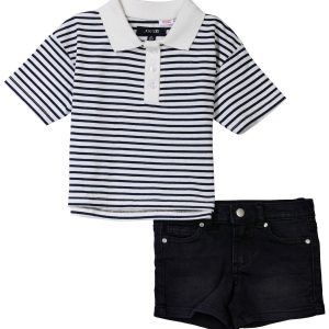 Joe's Toddler Girls  2 Pc Denim Shorts & Polo Set