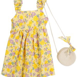 Btween Toddler Girls 2 pc Eyelet Dress and Woven Bag Set