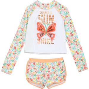 Peek Girls 2 Pc Floral Butterfly Rashguard Set