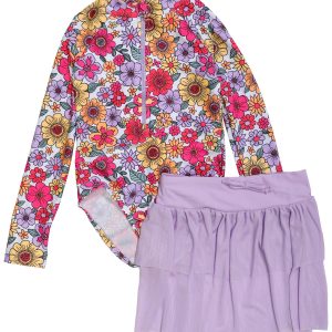 2 Pc Little Girls Rashguard & Skirt Set