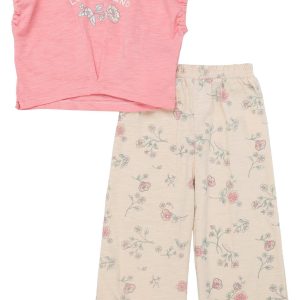 Lucky Brand Little Girls Flowers 2 Pc Knit Tee/Pant Set