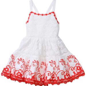 Peek Little Girls Sleeveless Smock Crochet Detail Dress