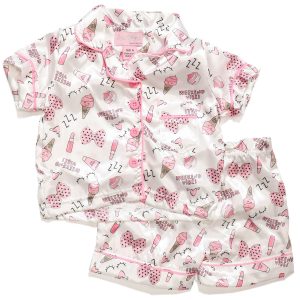 Freestyle Girls Button Front Pink Pajama Short Set