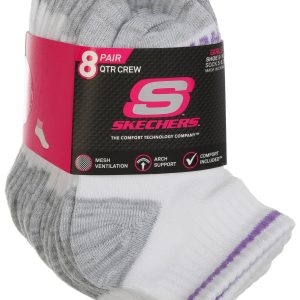 Sketchers Girls 8 Pk Non Terry Quarter Crew Socks