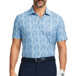IZOD Mens Swingflex Floral Blues Short Sleeve Golf Polo